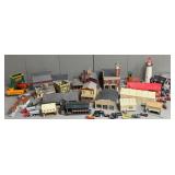 Assorted HO Scale Train Buildings + Train Cars