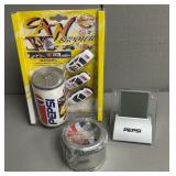 Pepsi Branded Clock, Watch, Can Shooter + Cars