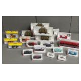 Assorted HO Scale Train Accessories + Train Cars