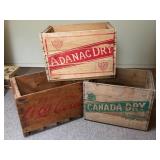 Three Wooden Advertising Bottle Crates