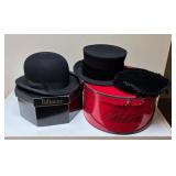 Two Hat Boxes, One Bowler Hat, Two Ladies's Hats