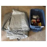 Large Gray Tarp 178' x 225' and Rubbermaid Tote