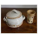 Two Handled Covered Pottery Serving Dish