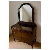 Four Drawer Dresser with Mirror on Casters