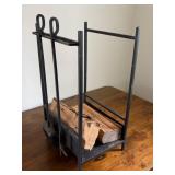 Wrought Iron Log Holder + Fireplace Tools