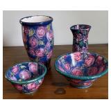 Collection of Four Floral Pottery Pieces, S. Hawes
