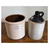 Two Gallon Stoneware Crock, Stoneware Whisky Jug
