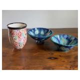 Pottery Vase + Two Pottery Bowls, S. Hawes