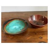 Enamel Ware Decorative Platter + Pottery Bowl