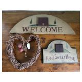 Two Painted Wood Welcome Signs + Heart Wreath