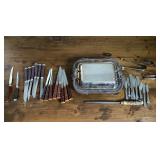 Silver Plate Service Dish, Antler & Butter Knives
