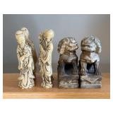 Pair of Foo Dogs + Four Netsuke Figures