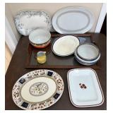 Large Glass/Wood Serving Tray + Service Pieces