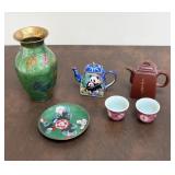 Diminutive Asian Enamel Ware + Ceramics