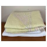 Two Cotton Blankets + Hand Made Yellow Quilt