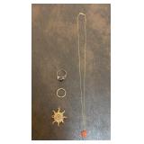 14K Gold Rings, Brooch, Necklace