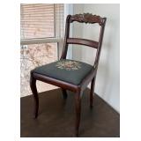 Carved Wood Needlepoint Occasional Chair