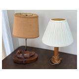 Two Small Wooden Base Table Lamps