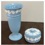 Wedgwood Blue Queensware Vase & Covered Dish