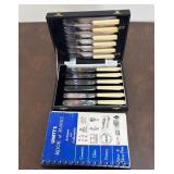 Boxed Set of Six Fish Knives + Forks, Silver Plate