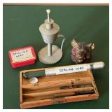 Tin Hand Lamp and Metal Bear Inkwell