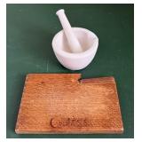 Ceramic Mortar and Pestle, Cheese Board + Knife