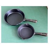 Two Cast Iron Fry Pans, 6" and 8"