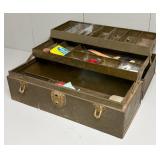 Metal Fishing Tackle Box with Contents