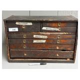Very Old Wooden Storage Box with Contents