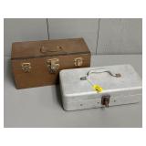 Two Empty Vintage Metal Tackle Boxes