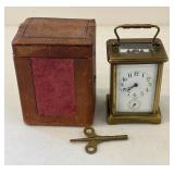 French Brass Carriage Clock + Case