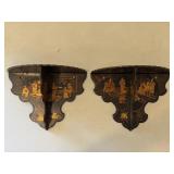 Pair of Chinoiserie Black Lacquer Folding Shelves