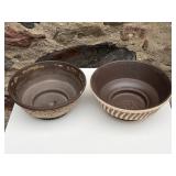 Two Heavily Textured Pottery Display Bowls