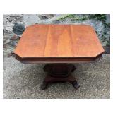 Antique Square Wooden Pedestal Table on Casters