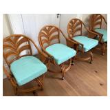 MCM Rattan Swivel Arm Chairs + Cushions
