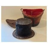 Beaver Top Hat + Leather Train Case, 1900s