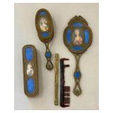 Antique French Brass Guilloche Dressser Set