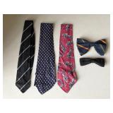 Three Vintage Neck Ties + Two Bow Ties