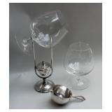 Silver Plate Oil Lit Snifter Warmer, Glasses, Jigg