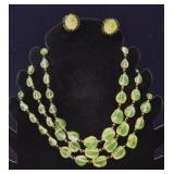 Uranium Glass Necklace & Earrings, Miriam Haskell