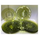 Vtg Kings Crown Thumbprint Avocado Green 9 plates