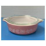 Vintage Pink Pyrex, Gooseberry, round cover