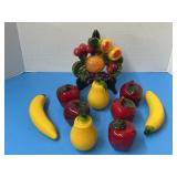 Vintage chalk, fruit wall plaque with glass fruit
