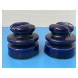 Pair of cobalt blue porcelain insulators