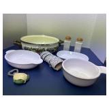 Corning and Napkin Rings Salt Pepper and Fruit