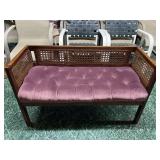 MCM cane back & sides bench with upholstered