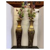 Two 24ï¿½ Decorative Metal Vases With Artificial