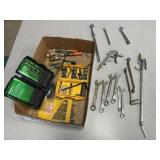 Vintage wrenches, air blow gun, tire pressure