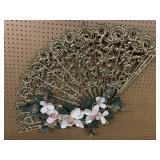 Vintage Fan, wall hanging with floral.  45x27