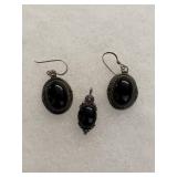 Vintage Pair 925 Sterling Silver Black Onyx